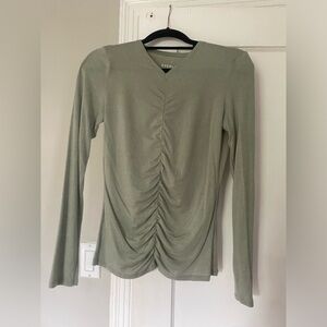 Everlane Ruched V-Neck Shirt in Sage Green size S